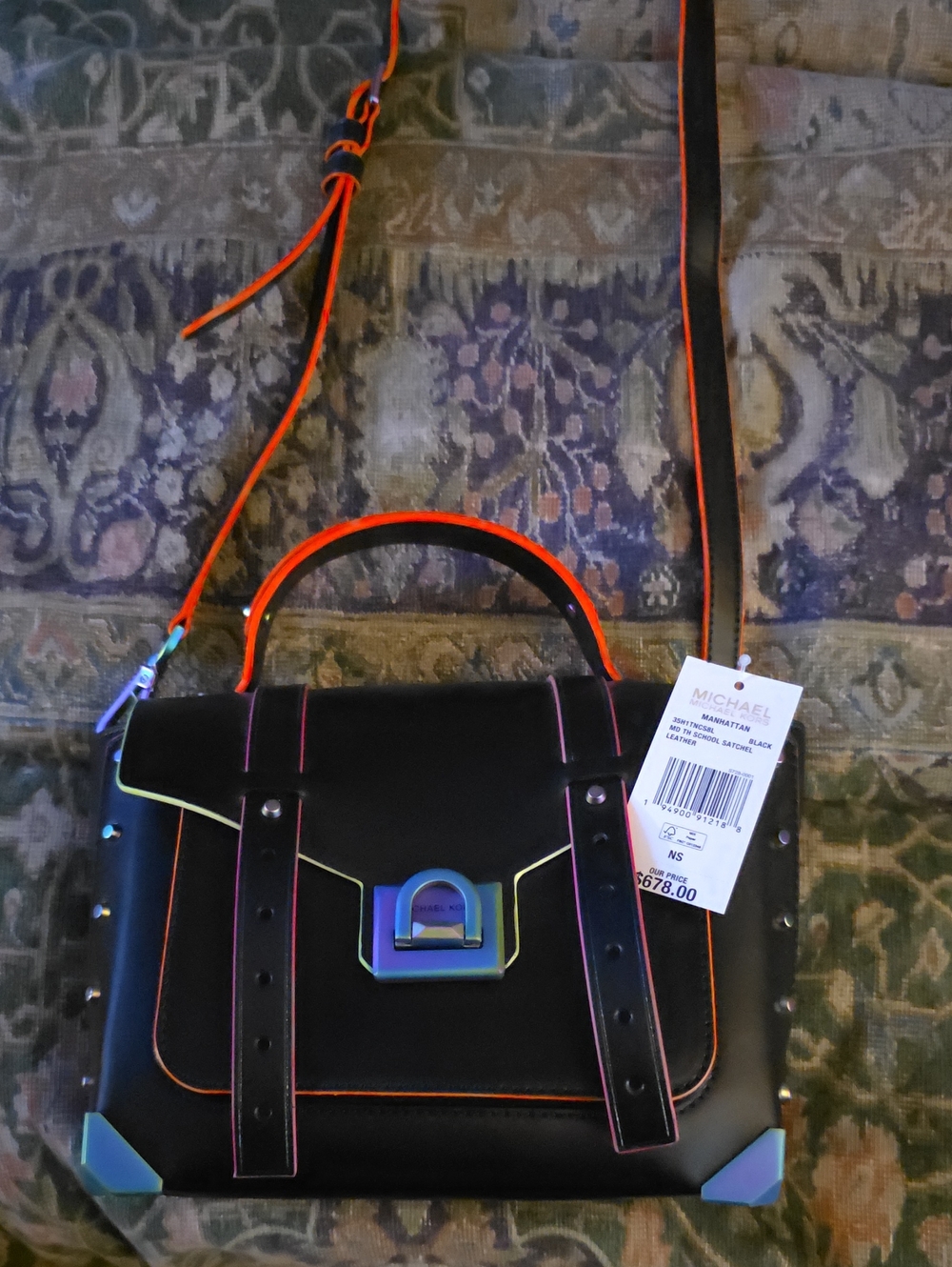 Michael Kors Black Satchel with Neon Trim NWT